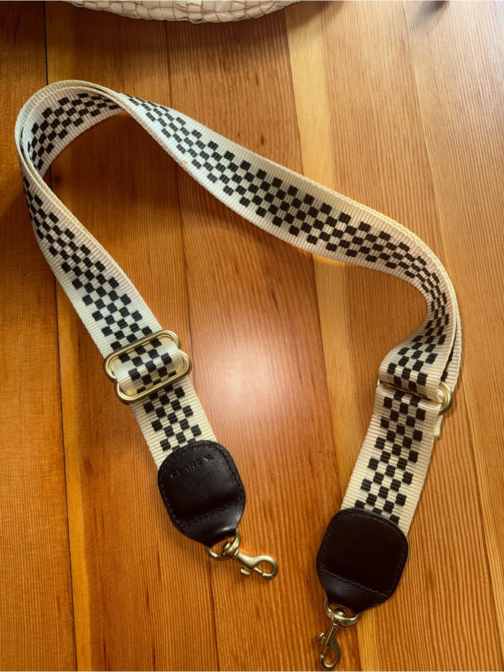 Clare V Black & Cream Checkered Adjustable Strap